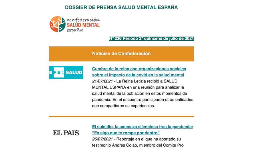 Dossier de prensa Salud Mental España 2ª Quincena Julio 2021